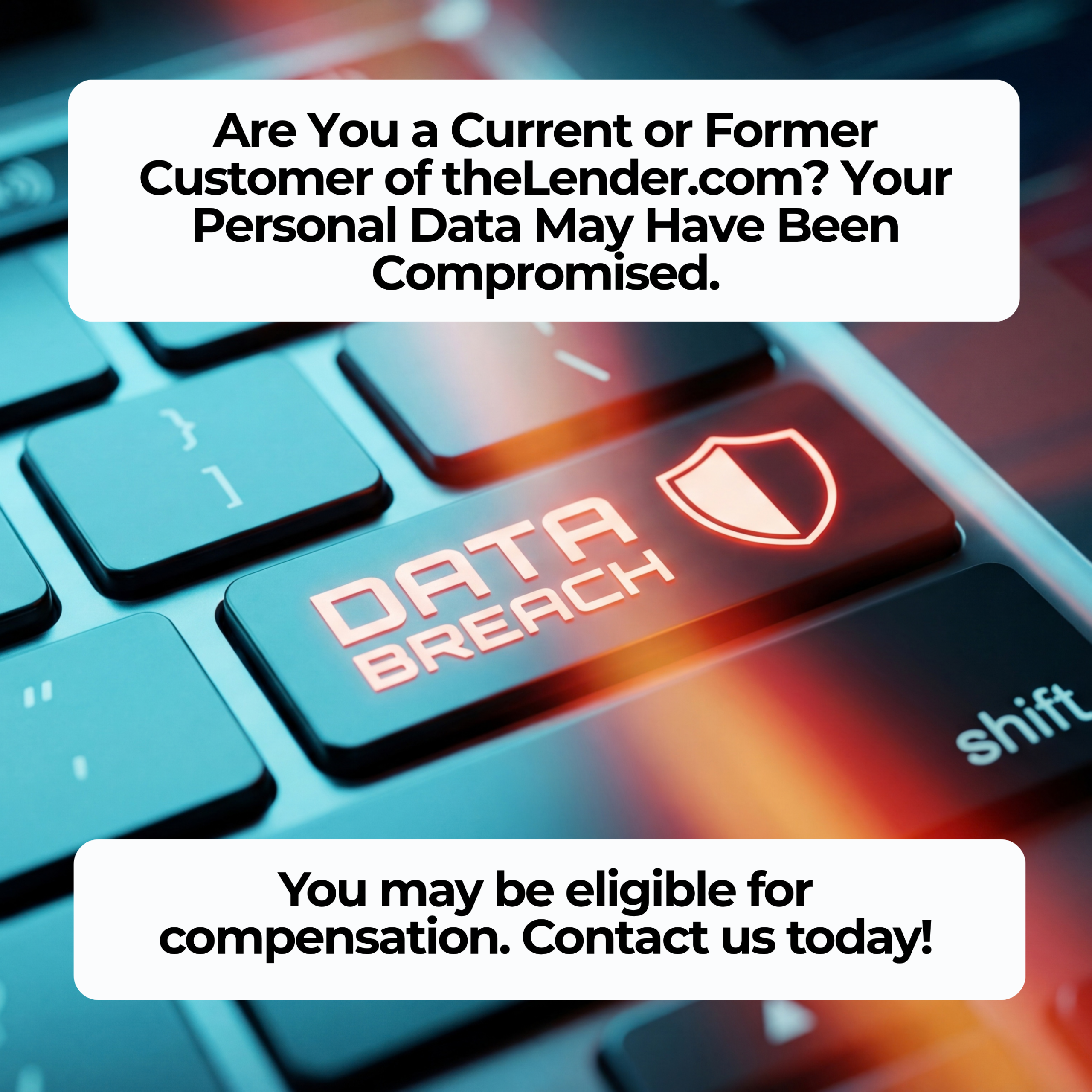 Promotional banner about a health plan denying prescription coverage; invites compensation inquiry. Shown text: question about coverage and a call to contact for compensation.